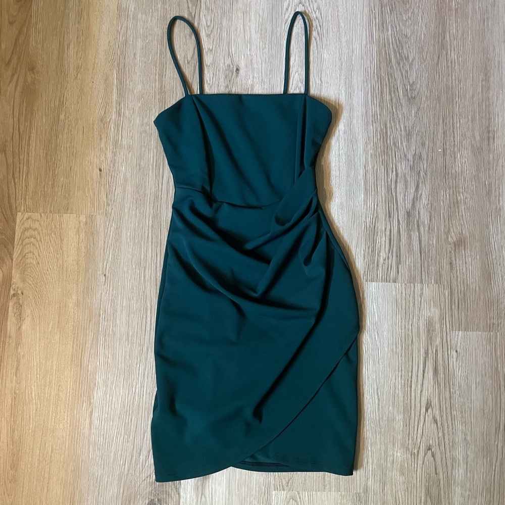 Windsor Green Ruched Spaghetti Strap Mini Dress